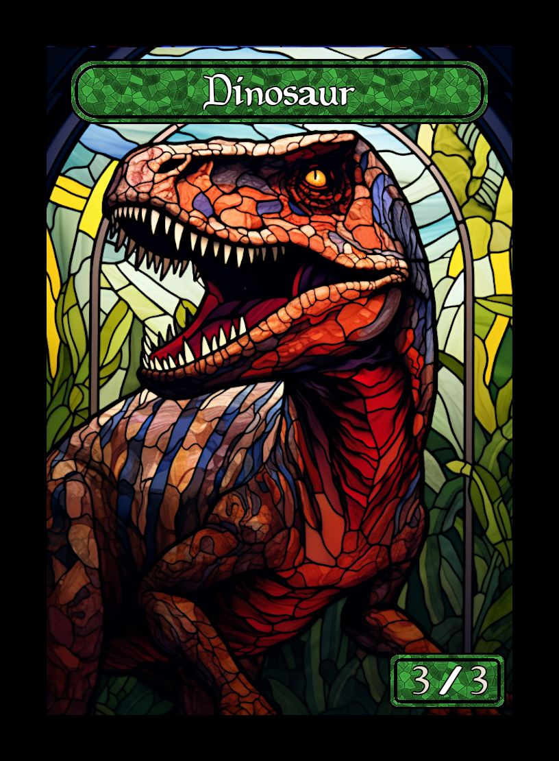 Dinosaur token - custom Stained Glass art design for tabletop gaming