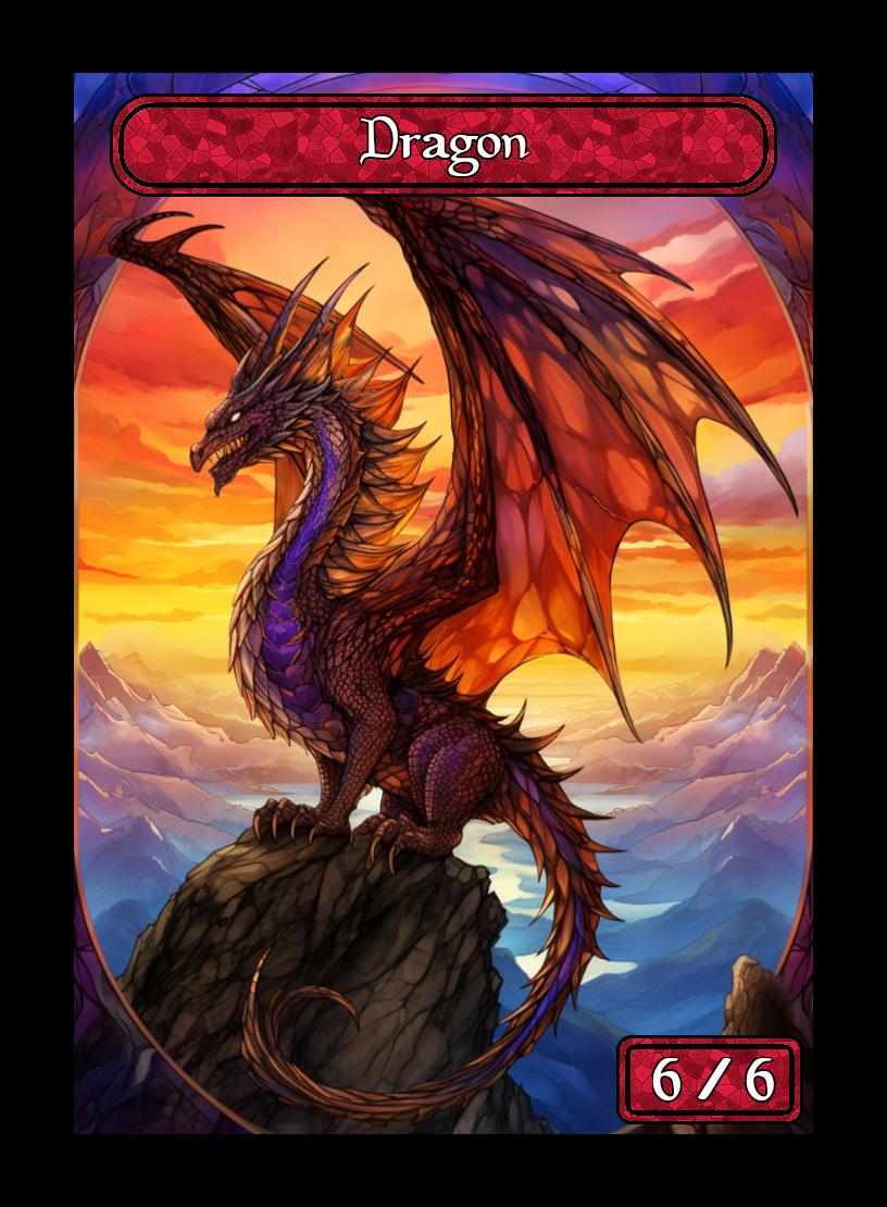 Dragon token - custom Stained Glass art design for tabletop gaming