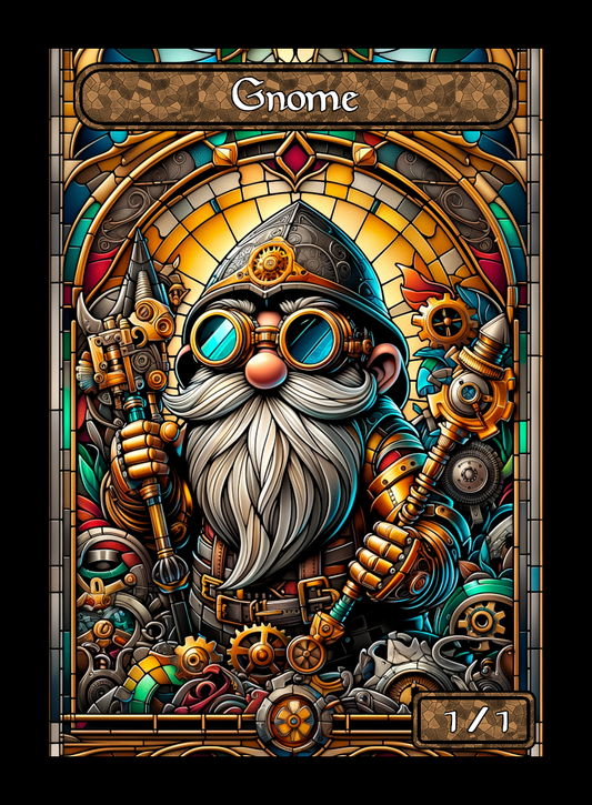 Gnome token - custom Stained Glass art design for tabletop gaming