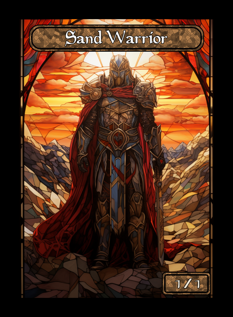 Sand Warrior token - custom Stained Glass art design for tabletop gaming