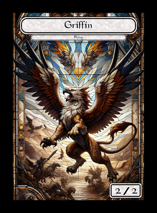 Griffin token - custom Stained Glass art design for tabletop gaming