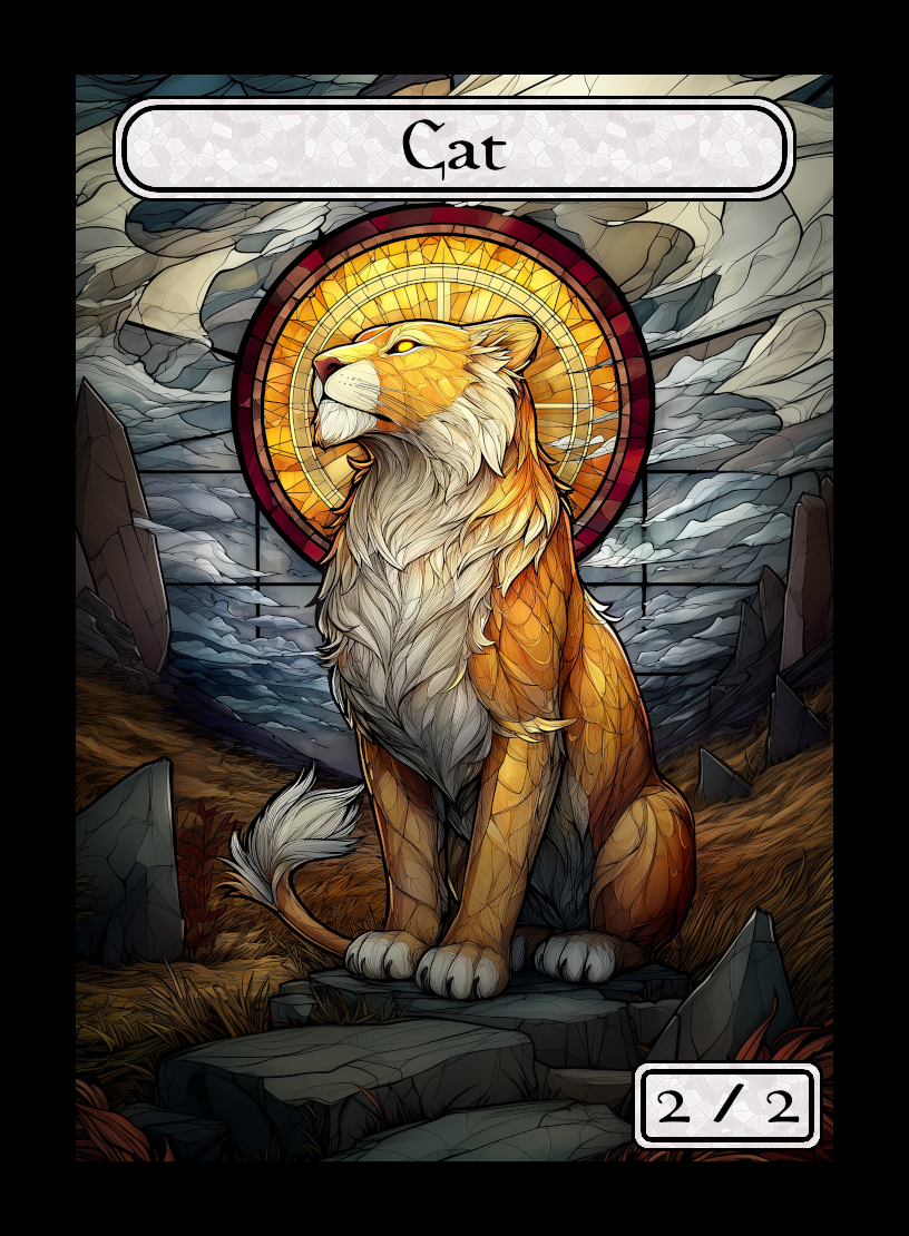 Cat token - custom Stained Glass art design for tabletop gaming