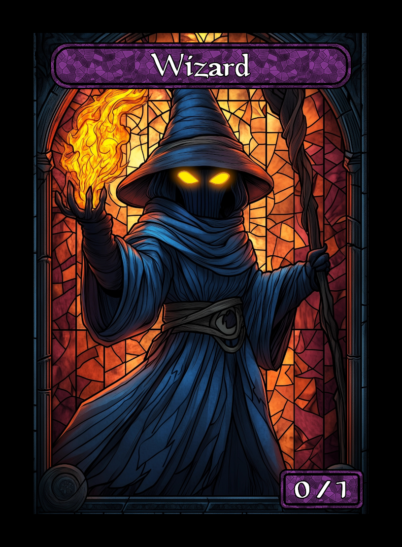 Wizard token - custom Stained Glass art design for tabletop gaming