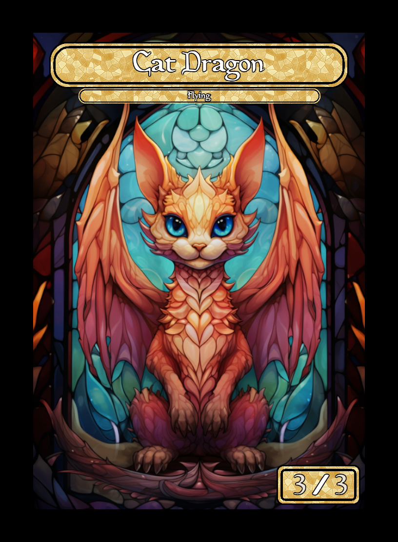 Cat Dragon token - custom Stained Glass art design for tabletop gaming