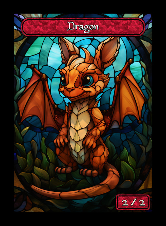 Dragon token - custom Stained Glass art design for tabletop gaming