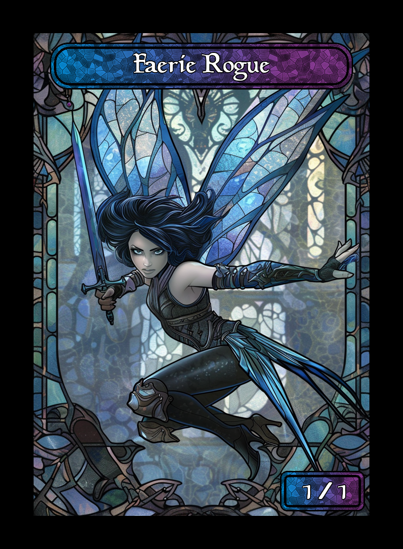 Faerie Rogue token - custom Stained Glass art design for tabletop gaming