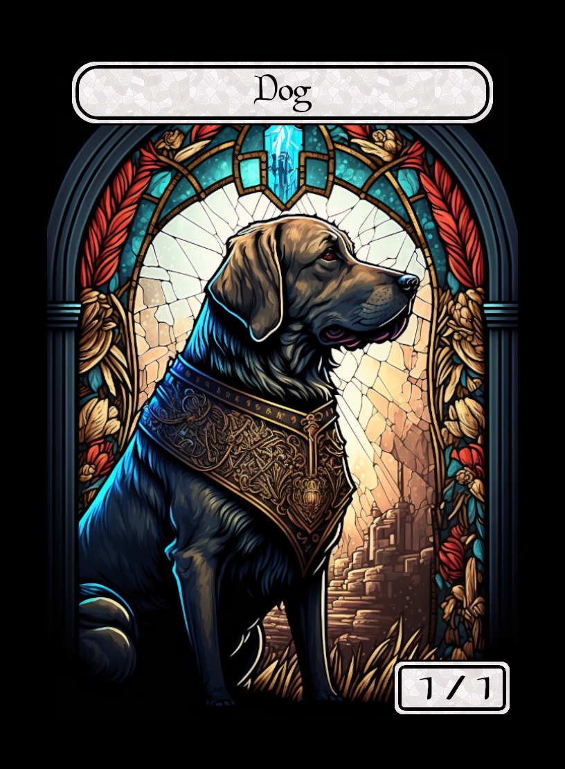 Dog token - custom Stained Glass art design for tabletop gaming