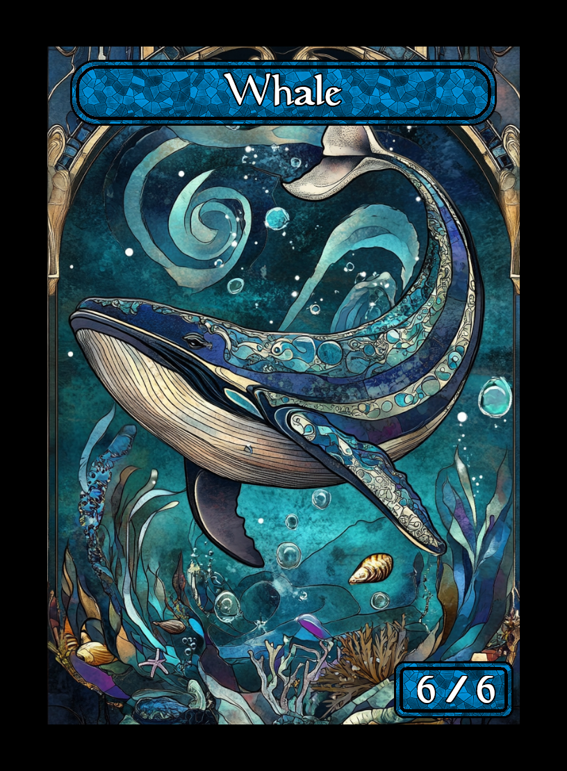 Whale token - custom Stained Glass art design for tabletop gaming